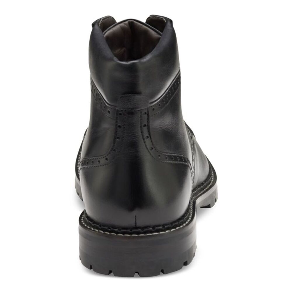 JOHNSTON & MURPHY Mens Black Brogue Garrison Cap Toe Block Heel Boots Shoes 11 M - Picture 2 of 4